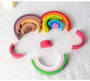 Wooden rainbow stacking blocks toy, creative montessori educational toy for kids room decor.