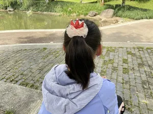 Fermaglio per capelli corona rossa con rete rosa dolce accessorio principessa per bambine