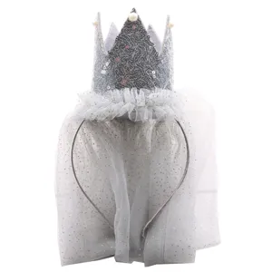 Children sequin crown headband with veil, perfect birthday party hair accessory for cute little girls.