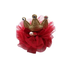 Molletta per capelli con corona in tulle rosso per bambini simpatico accessorio da principessa