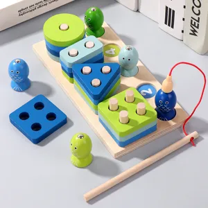 Wooden Shape Sorting Peg Board Magnetic Fishing Game Montessori Educational Toys
