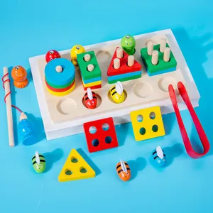 Wooden shape sorter toy toddler Montessori educational toy with stacking blocks fishing