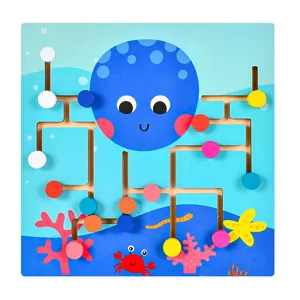 Wooden octopus maze toy for kids, colorful sliding beads early education logic thinking game.