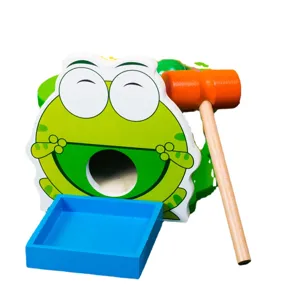 Wooden frog hammering ball toy for kids early education and hand eye coordination skills.