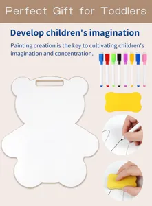 Kids magnetic bear whiteboard set with colorful pens and eraser for toddler early education.
