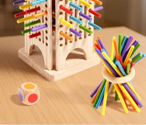 Wooden pull stick game children educational balancing toy set with colorful wooden sticks.
