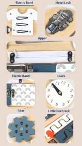 Montessori wooden busy board detail sensory educational toy with interactive parts for kids