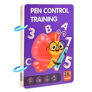 Livre d'Entraînement au Contrôle du Stylo pour Enfants Jeu de Dessin Effaçable Jouet Éducatif Préscolaire avec Marqueurs et Gomme