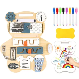 Wooden Montessori Busy Board Educational Sensory Toy Double Sided Drawing Board Fine Motor Skills Learning Toy Gift