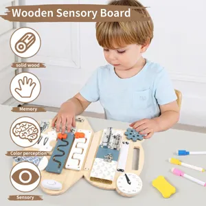 Wooden Montessori Busy Board Sensory Toy for Toddlers Learning Basic Skills Fine Motor Skills