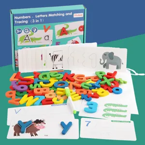 Wooden Alphabet Number Matching Puzzle Book Montessori Educational Toy Kids Learning Game Colorful Blocks