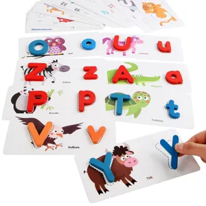 Wooden alphabet puzzle cards early education learning toy for kids letter matching game