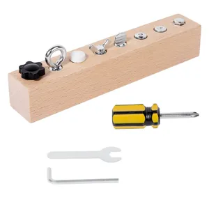 Montessori wooden busy board screw toy for toddlers hand eye coordination training.