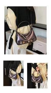Metallische lila Baguette Schultertasche für Damen trendy glitzernde Edelstein Handtasche.