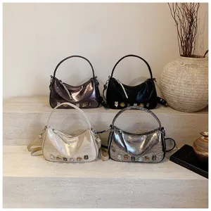 Damen metallische Unterarm Tasche Strass besetzt stylische Herbst Winter Schulter Handtasche