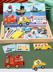 Houten magnetisch tekenbord puzzel educatief speelgoed set voor kinderen doos