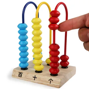 Wooden bead maze counting toy, math educational learning aid for kids, three-row abacus design.
