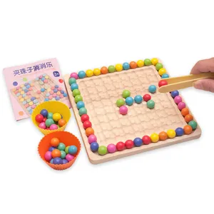 Wooden clip beads board game for kids early education, colorful puzzle toy for training focus.