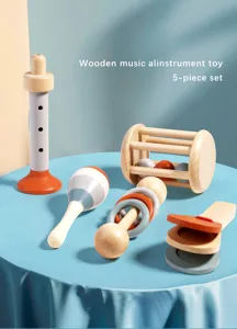 Wooden baby musical instrument toy 5-piece set, early educational wooden toy for kids.