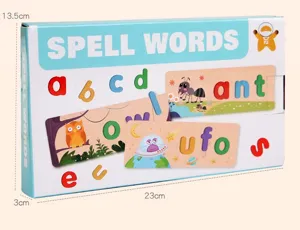 Wooden spelling word game toy set with alphabet blocks, early education cognitive toy for kids.