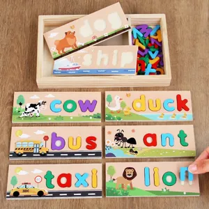 Wooden Spelling Words Game Educational Toys Alphabet Blocks With Storage Box For Kids Early Cognition Learning