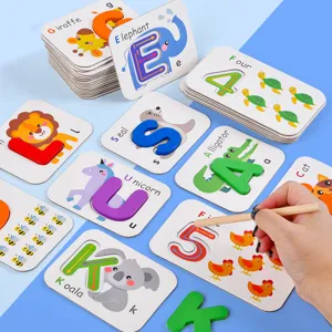 Wooden alphabet number matching cards, double-sided early education puzzle toys for kids.