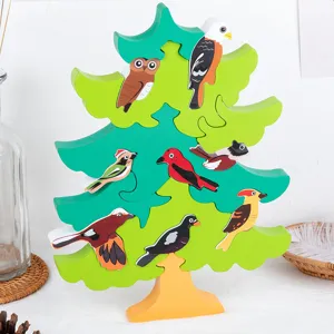 Wooden bird tree 3D puzzle toy, early education stacking block for kids and toddlers.