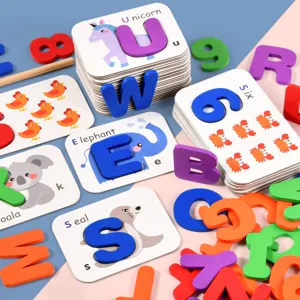 Educational wooden alphabet number matching cards early learning puzzle toy for kids.