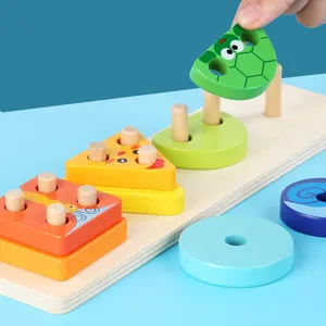 Jouet de tri de formes en bois pour enfants blocs de construction géométriques d'éveil.
