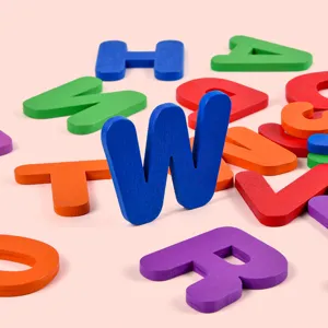 Colorful wooden alphabet letters early education toy for kids spelling learning and cognitive play.