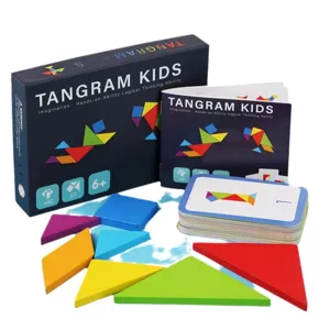 Giocattolo puzzle tangram in legno per bambini, set di schede di apprendimento educativo principale.