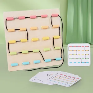 Kids Montessori Wooden Rope Threading Puzzle Toy Early Education Color Cognition Hand Eye Coordination Beads Board