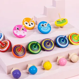 Ensemble de Jouets de Toupies en Bois Fidget Spinner Jouet de Décompression de Bureau Design Animal de Dessin Animé Coloré Cadeau pour Enfants