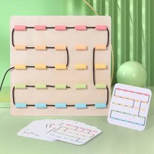 Wooden bead lacing puzzle toy for kids early education, fine motor skills training board.