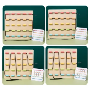 Montessori wooden lacing beads toy for kids early education, threading game with cards.