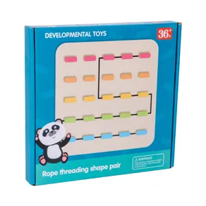 Kids educational wooden bead threading toy set developmental shape matching box for toddlers