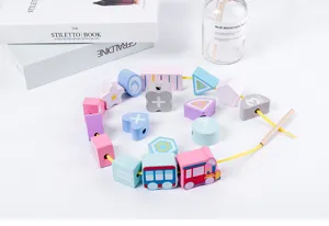 Kids wooden lacing beads toy train numbers shapes educational blocks colorful early learning