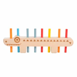 Jouet d'empilement en bois Montessori alligator pour enfants, tri des couleurs et logique.