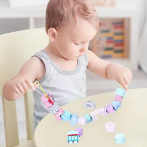 Wooden Small Train Digital Bead Building Blocks Early Educational Cognitive Toy For Toddlers Kids Color Shape Learning
