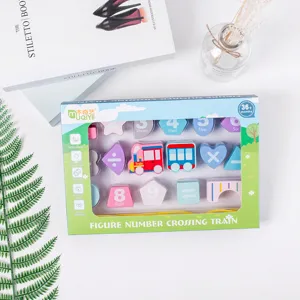 Wooden number train toy for toddlers, early education color and shape cognitive blocks.