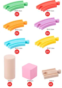 Wooden train track and blocks toy set colorful building parts for kids creative play