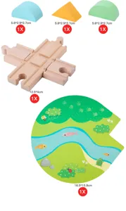 Wooden toy train track set with colored wooden blocks and playmat for educational kids gift