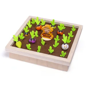 Gioco di memoria della raccolta delle carote in legno giocattolo educativo per bambini.