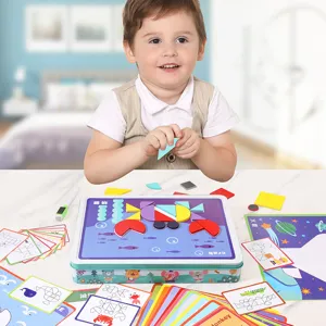 Wooden Magnetic Creative Geometric Shape Puzzle Montessori Early Educational Learning Toy Kids Brain Teaser Board Game