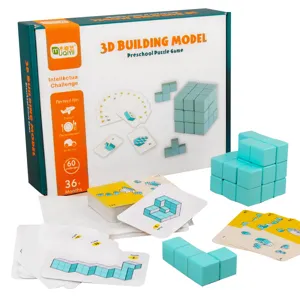 Set di gioco puzzle modello di costruzione 3D con blocchi di legno colorati e 60 carte
