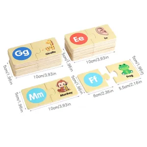 Wooden alphabet matching puzzle for kids, early educational animal cognitive toy with words.