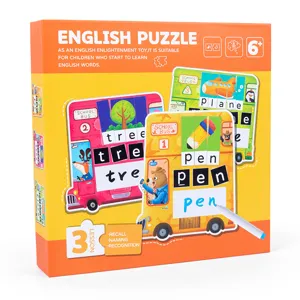 Giocattolo educativo puzzle inglese bambini carta ortografia scuolabus scatola regalo