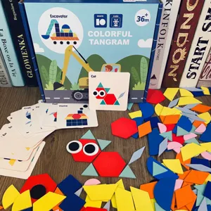 Kids Wooden Geometric Shape Tangram Puzzle Educational Montessori Learning Toy For Toddlers Preschool Brain Teaser Game