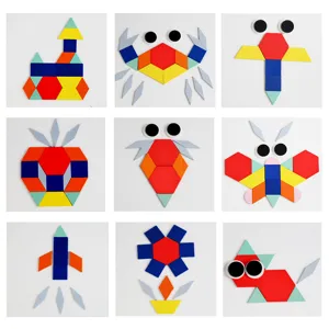 Wooden pattern blocks geometric shapes tangram puzzle educational toys for kids kindergarten.