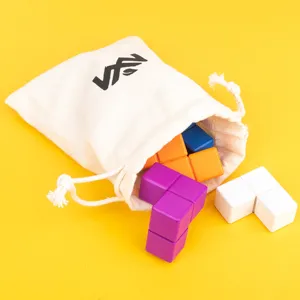 Wooden 3D spatial building block puzzle toy set with storage bag for kids early education.